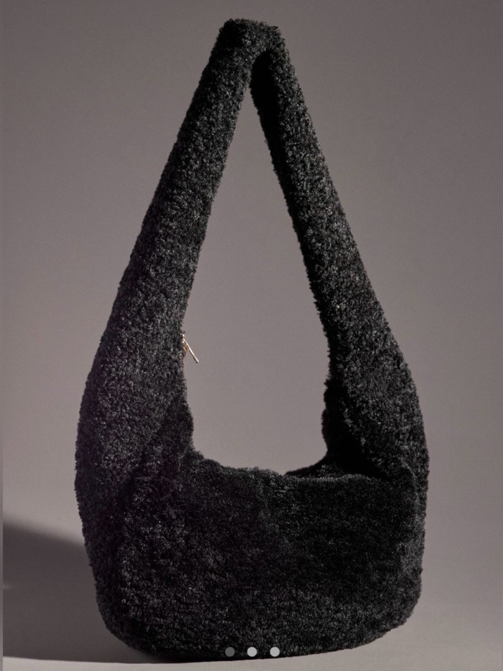 Anthropologie Black Sherpa Crossbody Sling Hobo Bag